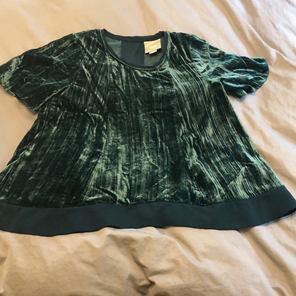 Maeve deep green velour shirt Anthropologie Xs